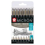 Sakura Pigma Micron Etui Promotieset met 7 fineliners Zwart + 1 gratis Pigma Micron PN